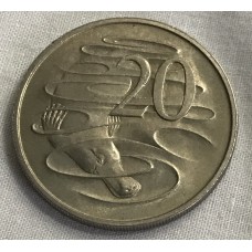 AUSTRALIA 1966 . TWENTY 20  CENTS COIN . FIRST PORTRAIT . PLATYPUS 